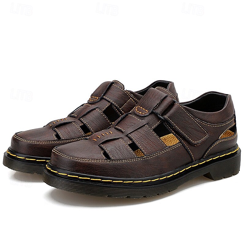 Men's Brown Faux Leather Fisherman Sandals – Breathable Closed-Toe Design with Adjustable Strap for Casual Summer Wear4