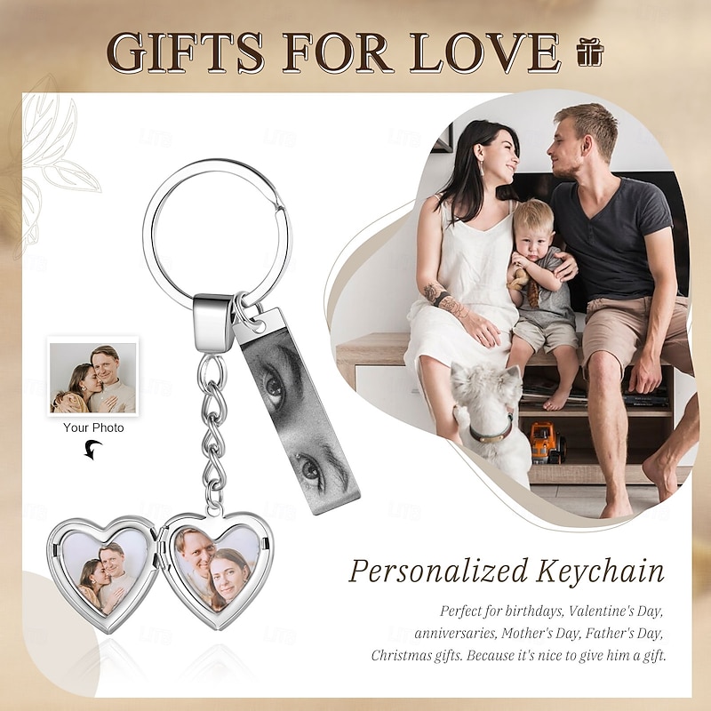 Personalized Keychain Custom Best Gift for Mom – Heart & Rectangle Pendants, Wedding Gift for Couple, Stainless Steel with 2 Photos, Perfect Gift for Lovers, Wedding Gift3