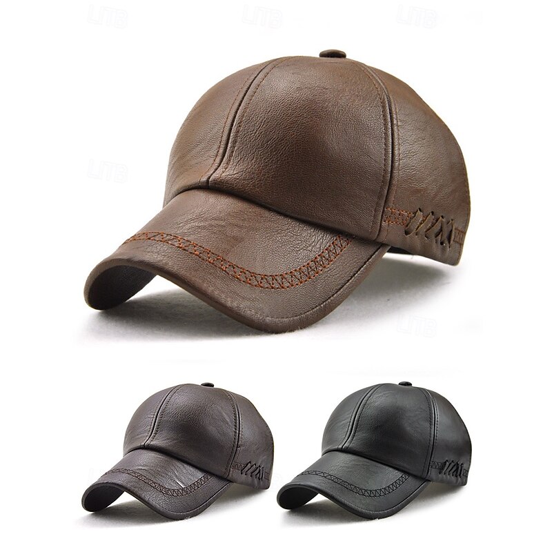 Men's Faux Leather Baseball Cap with Stitched Detailing – Stylish and Durable, Perfect for Casual Wear, Outdoor Activities and Everyday Use2