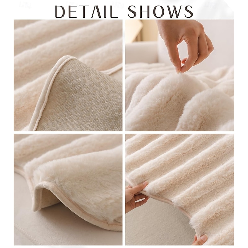 Plush Anti-Scratch Couch Cover Furry Fluffy Cushion Cover Thick Cozy Warm Non-Slip Sofa Slipcovers Irregular Shape Vertical Stripe Furniture Protector for Dogs3