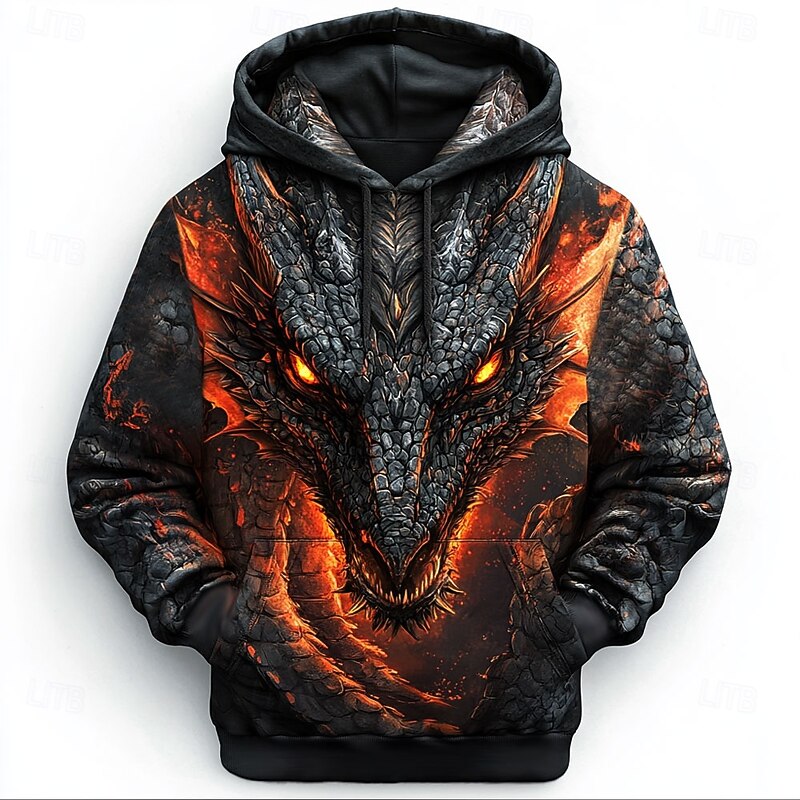 Men's Dragon Hoodies Sweatshirt Fashion Cool Long Sleeve Crew Neck Party Holiday Streetwear Black Blue Drawstring Fall Winter Designer4