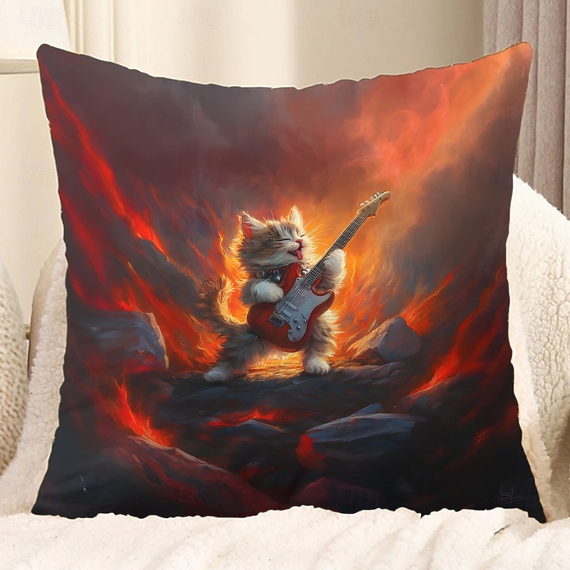 Decorative Toss Pillows Cover 1PC Cat Guitar Soft Square Couch Cushion Case Pillowcase for Bedroom Livingroom Sofa Chair Spring Summer Party2