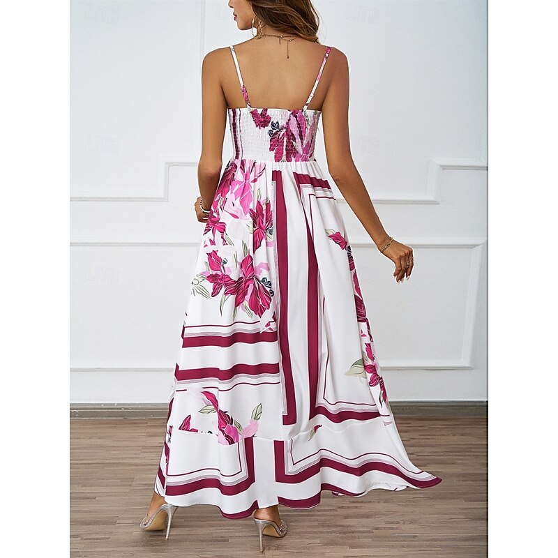 Women's Maxi Dress Casual Dress Boho Chic Dresses Bohemia Cute Stylish Vacation Daily Beach Loose Fit Floral Geometric Sleeveless Strap Blue Fuchsia Summer2