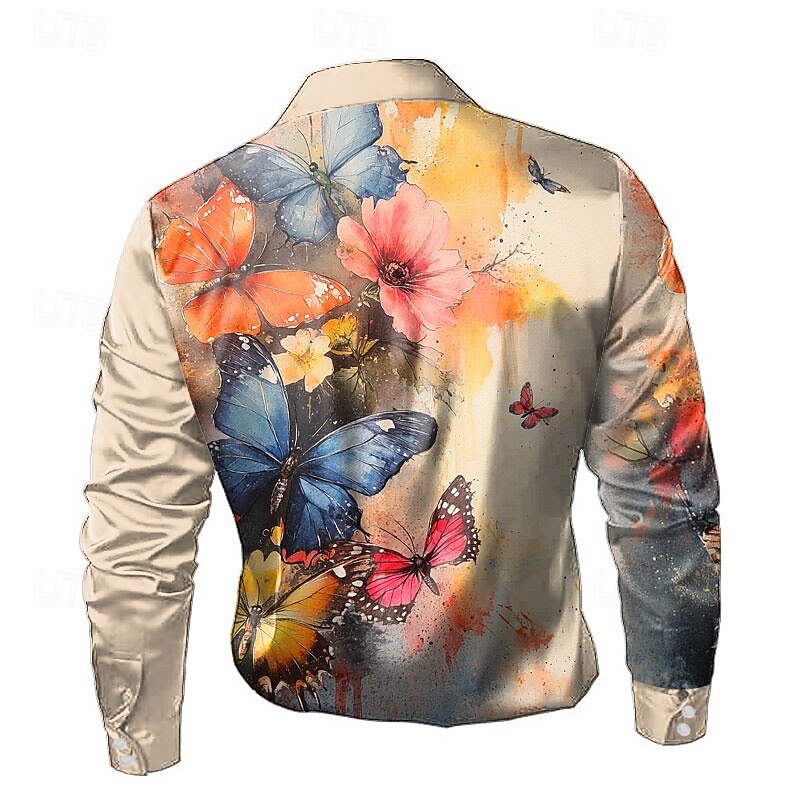 Men's Floral Flower Satin Shirt Dress Shirt Button Up Shirt Long Sleeve Fashion Casual Vacation Evening Party Wedding Party Summer Spring Turndown Collared Shirts 3D Print Khaki2