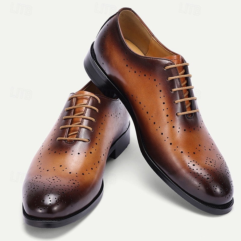 Men's Premium Cowhide Leather Oxford Shoes – Gradient Brown Formal Lace-Up Design for Business, Weddings and Special Occasions2