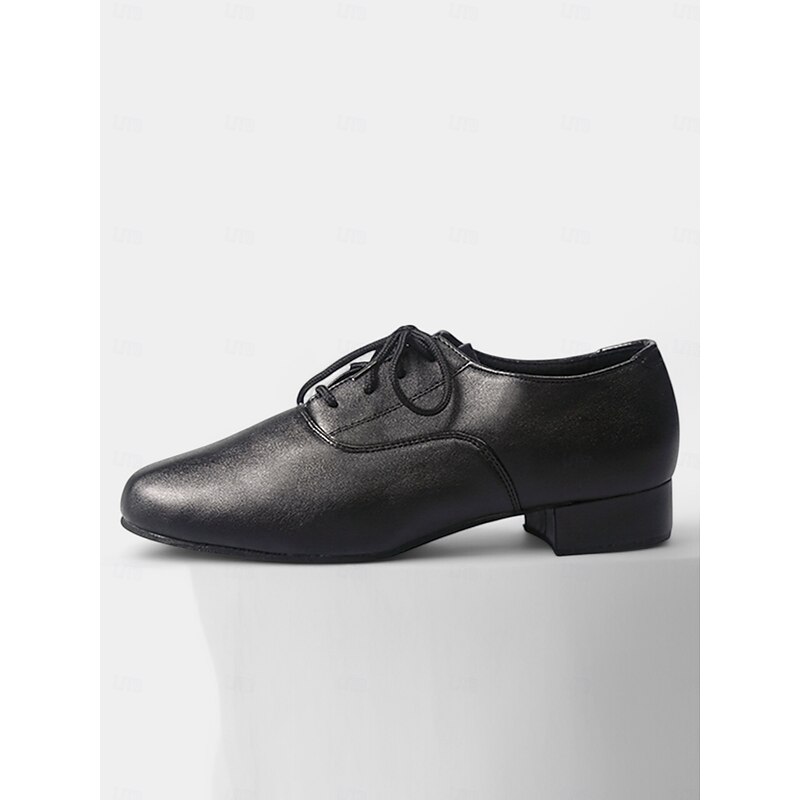 Men's Black Lace-Up Ballroom Dance Shoes - Comfortable Leather Design for Professional Performances and Formal Events3
