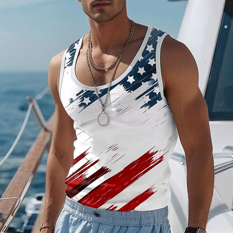 Veterans Day Men's Patriot Patriotic Veteran American US Flag T Shirt Vest Top Sleeveless T shirt 3D Print Crew Neck Shirt Vacation Casual Hawaiian Holiday White Summer Spring Clothing Apparel S M L2
