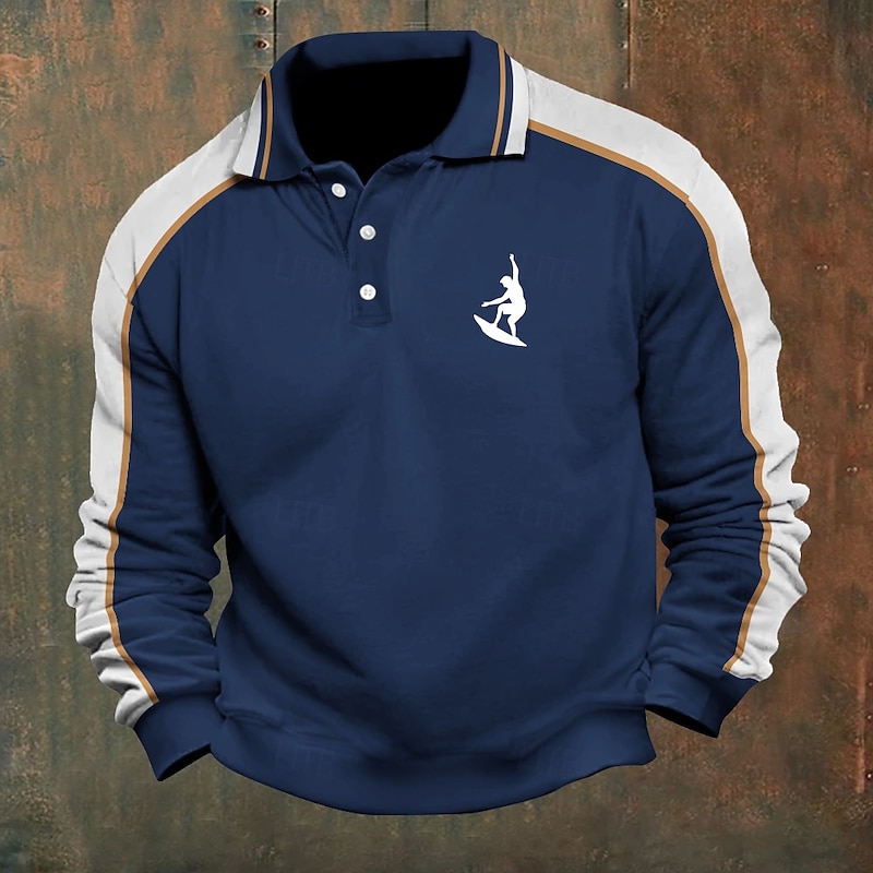 Men's Human Cable Knit Polo Long Sleeve Polo Shirts Collared Shirts Casual Outdoor Athleisure 3D Print Buttons Spring Fall Winter Black Red Blue