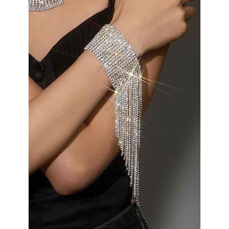 Women's Gold Rhinestone Bracelet with Tassel Design – Elegant Wedding Jewelry for Parties, Proms, and Formal Events2