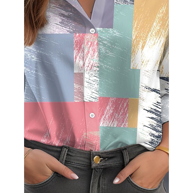 Women's Shirt Button Down Tunic Shirt Collar Long Sleeve Geometric Tie Dye Casual Regular Tops Work Daily s Print Blue Spring Fall Winter3