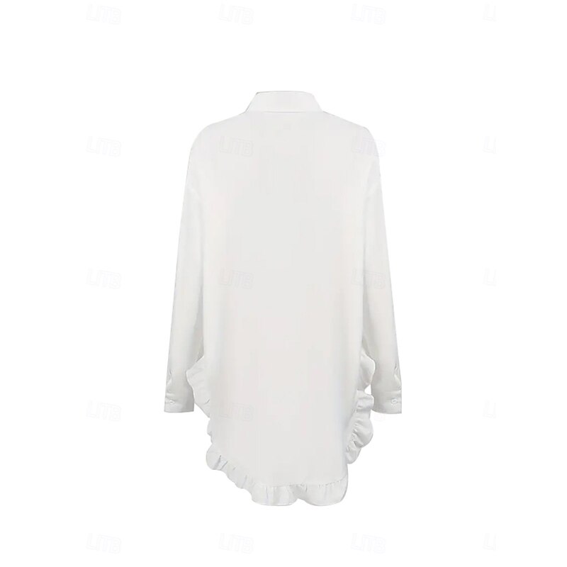 Women's Mini Dress White Dress Shirt Dress Casual Dress Stylish Basic Casual Vacation Daily Regular Fit Plain Long Sleeve Shirt Collar White Summer Spring4