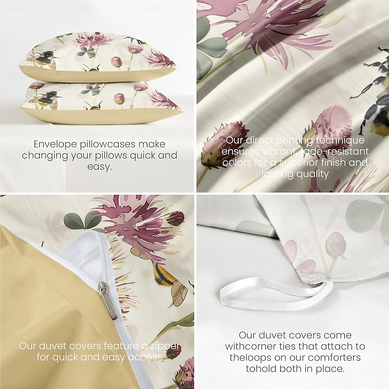 100% Cotton Sunflower Plant Serie Plush Duvet Cover 3-Piece Set Short Fluff for Summer Soft Skin Friendly Comfy Lightweight4