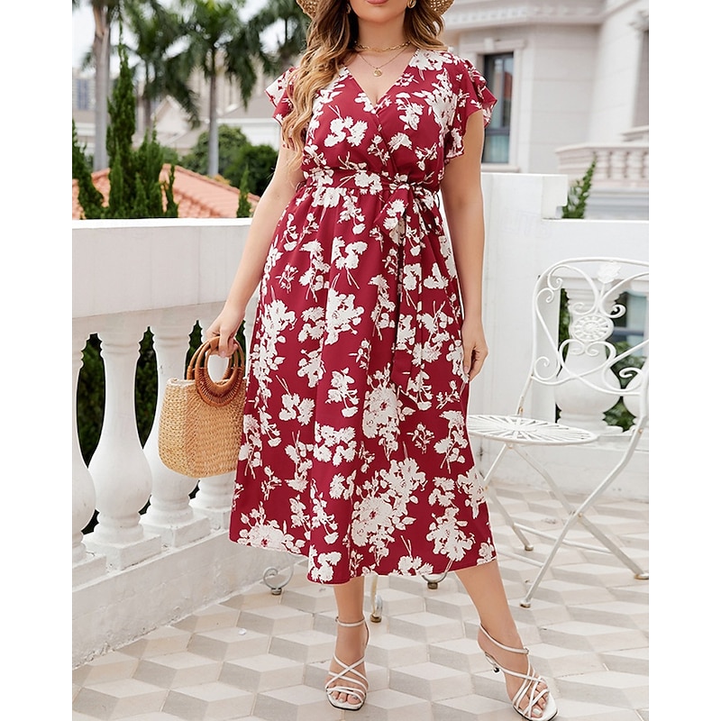 Women's Long Dress Maxi Dress Casual Dress A Line Dress Floral Dress Summer Dress Elegant Stylish Vacation Daily Date Regular Fit Floral Sleeveless V Neck Red Summer3