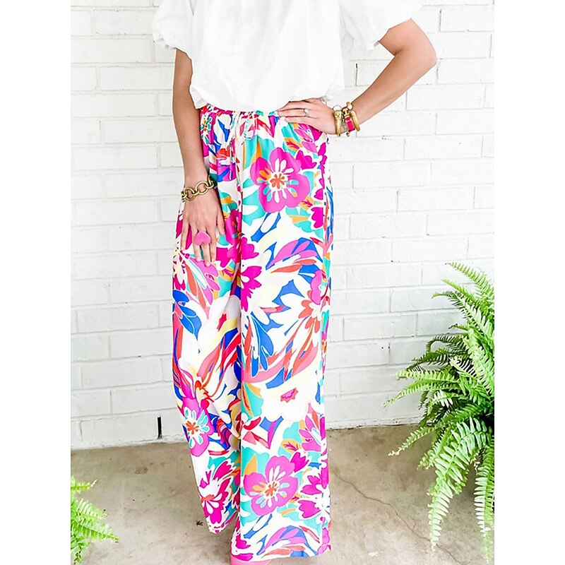 Women's Culottes Wide Leg Chinos Fashion Streetwear Full Length High Waist Graphic Drawstring Comfy Soft Comfortable Inelastic Outdoor Street Pink Spring Fall Regular Fit