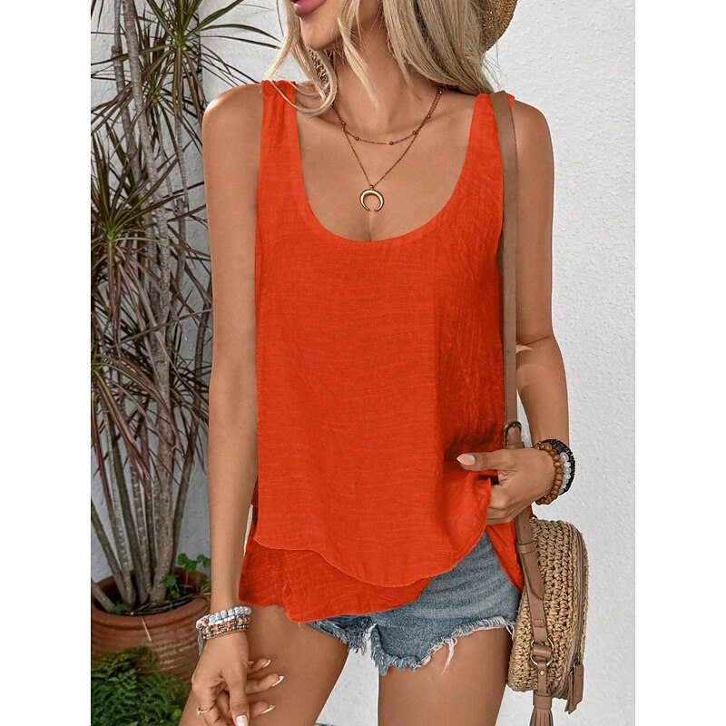 Women's Camisole Tank Top Floral Stylish Basic Sleeveless U Neck Regular Tops Daily Layered Orange Beige Summer4