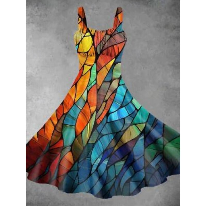 Women's Midi Dress Summer Dress Stylish Casual Vacation Home Date Form Fit Graphic Sleeveless Strap Yellow Pink Red Burgundy Summer4