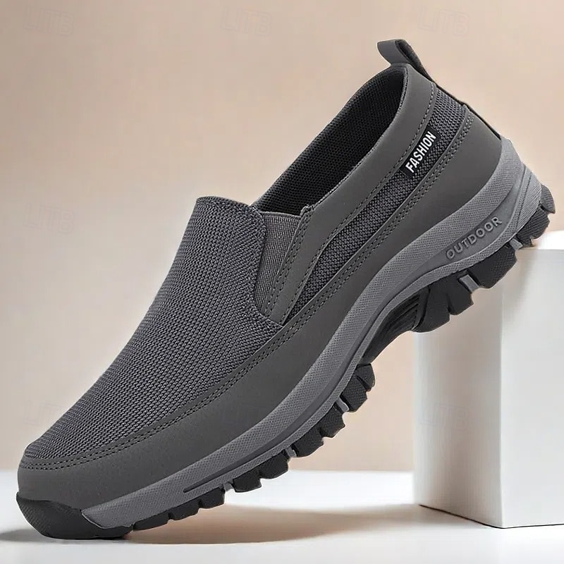 Men's Black Slip-On Outdoor Shoes – Breathable Mesh Walking Sneakers with Non-Slip Sole for Hiking and Casual Wear2