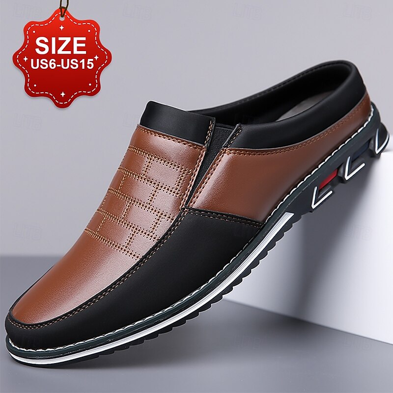 Men's Brown and Black Clogs & Mules – Lightweight Faux Leather Slip-On Shoes with Non-Slip Sole for Casual and Office Use