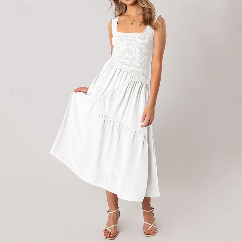Women's Midi Dress Graduation Dress Casual Dress A Line Dress Summer Dress Stylish Casual Vacation Daily Date Regular Fit Plain Sleeveless Scoop Neck Black White Light Green Pink Summer