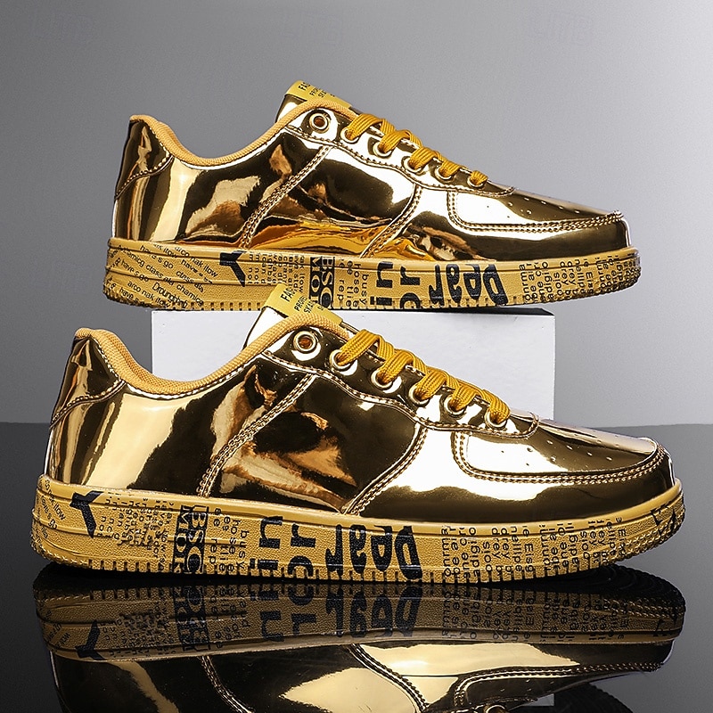 Men's Gold Metallic Sneakers with Printed Sole - Stylish Casual Shoes for Parties, Streetwear and Dance3