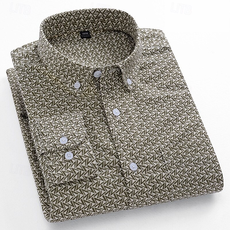 Men's Dress Shirt Oxford Shirt Geometric Formal Black Brown Gray Long Sleeve Shirt Collar Spring, Fall, Winter, Summer Clothing Apparel Buttons - Main Image