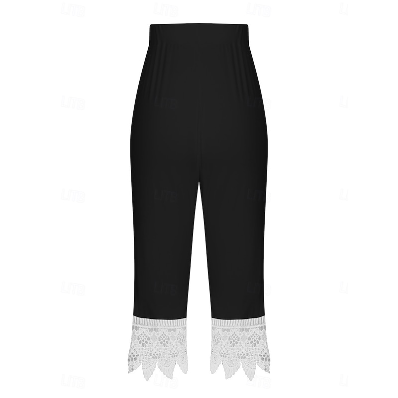 Women's Chinos Leggings Cozy Leggings Fashion Streetwear Calf-Length High Waist Plain Lace Patchwork Comfy Soft Comfortable Micro-elastic Outdoor Street Black Wine Blue Summer Regular Fit3