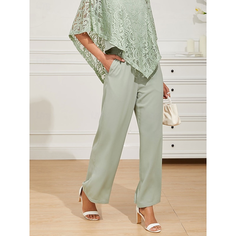 Women's Wide Leg Chinos Basic Full Length High Waist Plain Pocket Elastic Waistband Comfy Soft Comfortable Micro-elastic Formal Wedding Gray Green Summer Spring Regular Fit