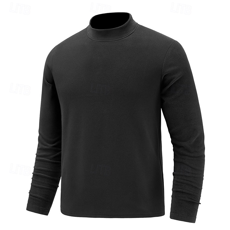 Men's T Shirt Long Sleeve Standing Collar Spring Winter Spring &  Fall Solid Color Casual Daily Leisure Casual / Sporty Quick Dry Athleisure Casual Daily Black Red Brown Top Tee for Men3