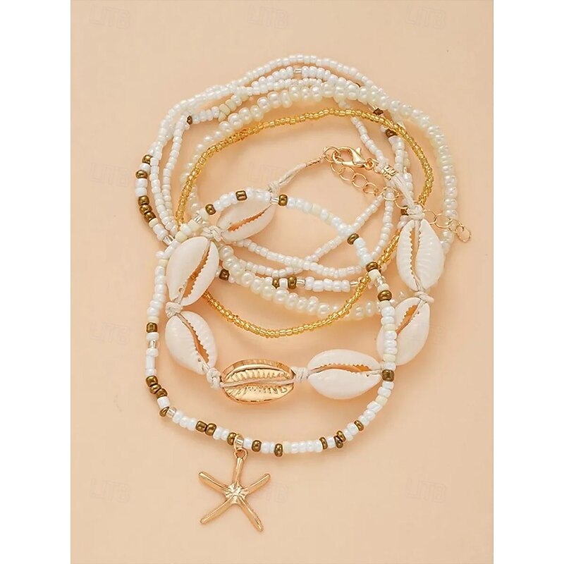 Boho Beach Anklet Set for Women – Multi-Layer Shell and Beaded Design with Starfish Charm, Perfect for Summer, Vacations and Beachwear4
