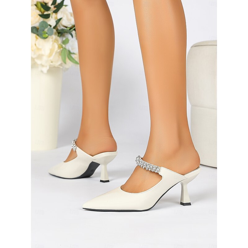 Women's Rhinestone Embellished Pointed-Toe Slip-On Heeled Mules – Elegant Party and Formal Shoes for Evening Events and Weddings4