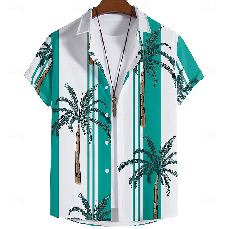 Men's Coconut Tree Summer Hawaiian Shirt Aloha Shirt Short Sleeve Hawaiian Vacation Summer Turndown Button Up Red Blue Green2