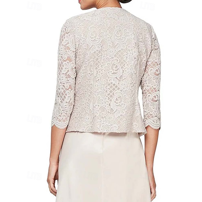 Sheath / Column 3 Piece Mother of the Bride Dress Formal Wedding Guest Elegant Vintage Simple Square Neck Crew Neck Floor Length Satin Lace Sleeveless Long Sleeve Jacket Dresses with Lace4