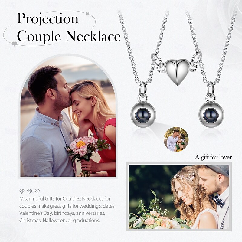 1 Pair Personalized Photo Projection Necklace Set Custom Jewelry Wedding Gift Pendants with Photos, Ideal Romantic Gift for Lovers, Perfect for Wedding4