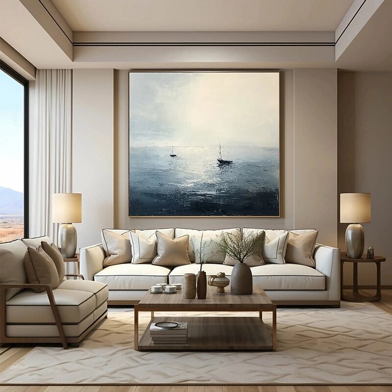 Handmade Blue Ocean Oil Painting Contemporary  Painting on Canvas Large Art Ocean Sea Painting Fish in the Deep Home Decor Painting Wall Art3