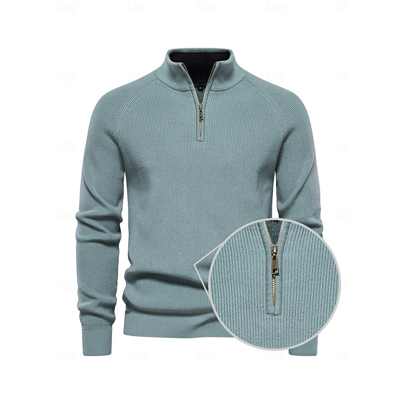 Men's Sweater Dark Navy Peacock Blue Long Sleeve Top Golf Attire Clothes Outfits Wear Apparel3