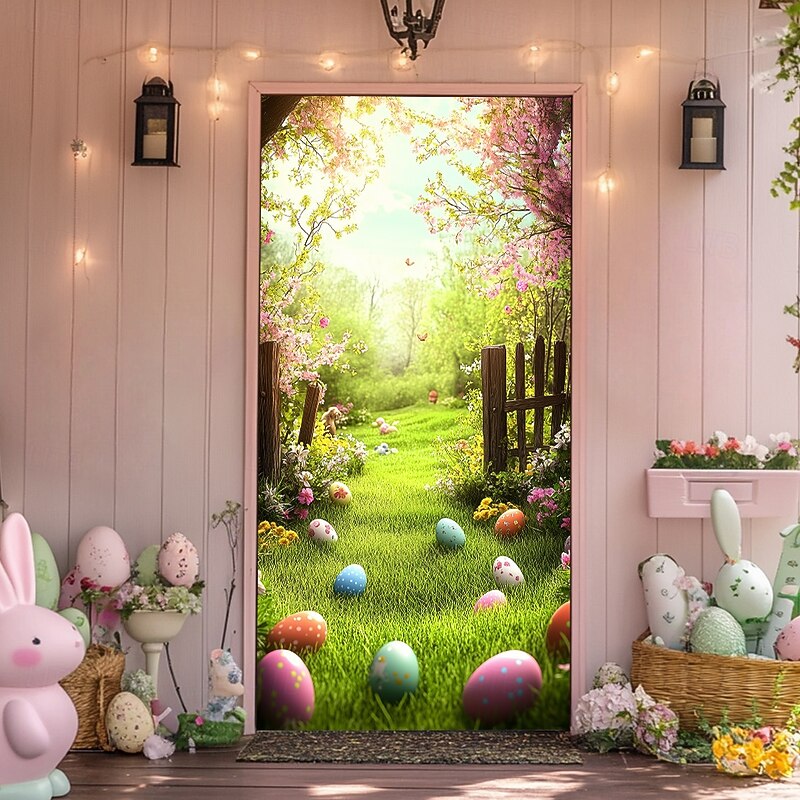 Door Decorations Door Covers Eggs Door Tapestry Door Curtain Decoration Backdrop Indoor/Outdoor Door Banner for Front Door Farmhouse3