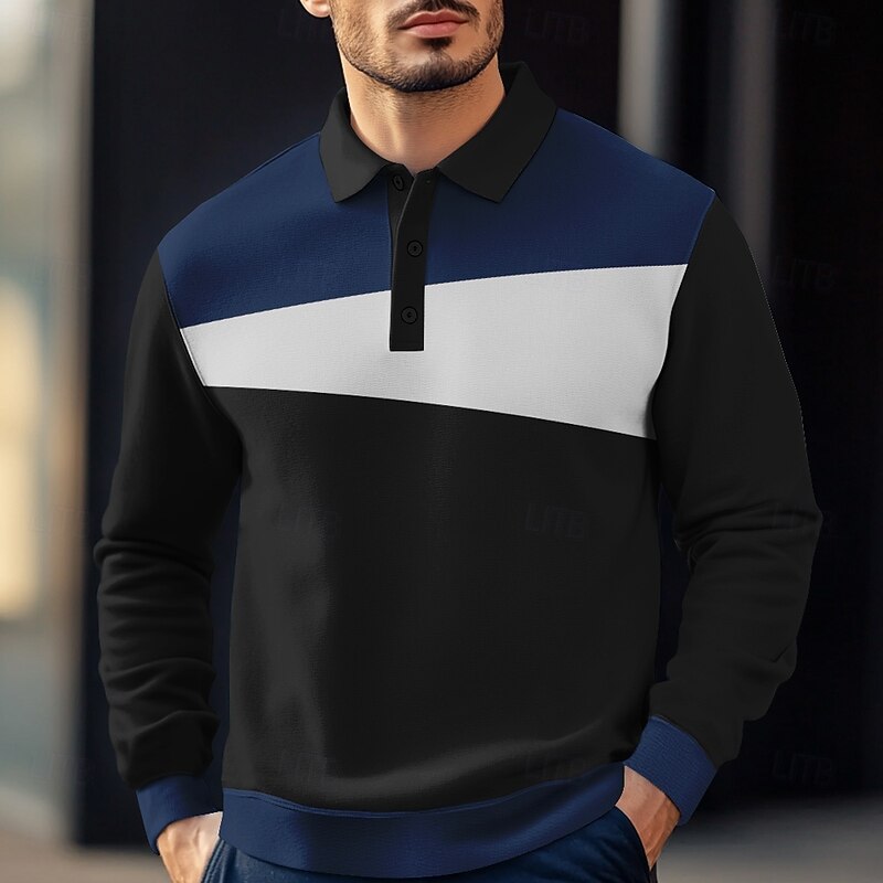 Men's Stripes Rugby Polo Cable Knit Polo Long Sleeve Polo Shirts Collared Shirts Casual Outdoor Athleisure 3D Print Spring Fall Winter Black Blue Brown3