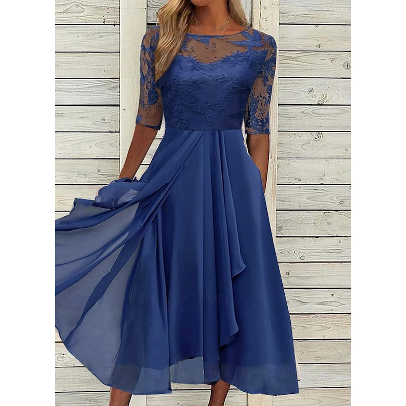 Women's Cocktail Party Dress Lace Dress Midi Dress Green Blue Purple Half Sleeve Floral Embroidery Lace Summer Spring Crew Neck Elegant Classic Wedding Guest 2023 S M L XL XXL 3XL2