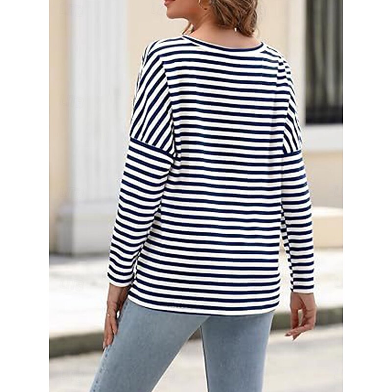 Women's Pullover Sweatshirt Hoodies Striped Fashion Streetwear Casual Long Sleeve Crew Neck Regular Tops Street Dailywear Print Black Blue Spring Fall4