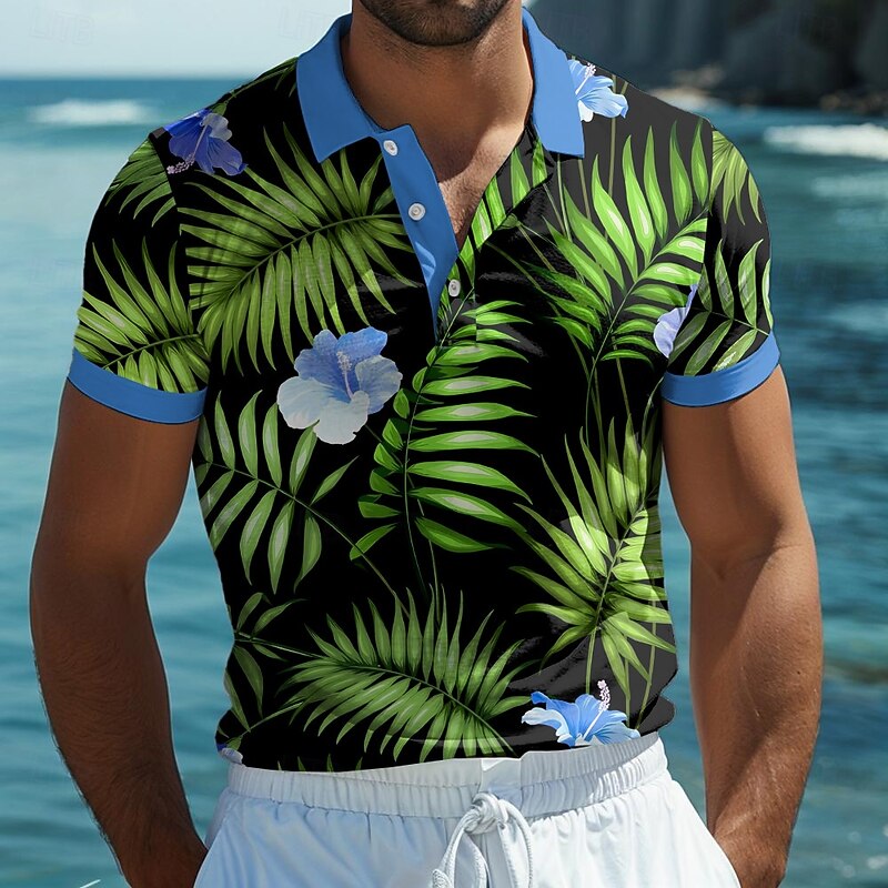 Men's Floral Graphic Polo Short Sleeve Polo Shirts Collared Shirts Casual School Outdoor Daily Wear Home Wear 3D Print Summer Yellow Blue Purple