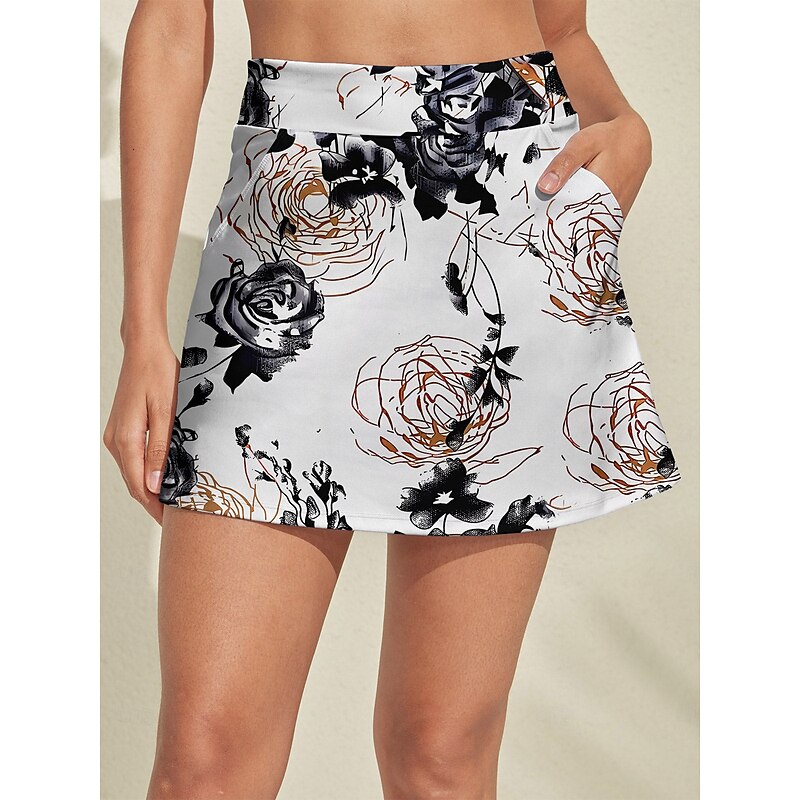 Women's Tennis Skirts Golf Skirts 16inch Pickleball White Sun Protection Tennis Clothing Floral Ladies Golf Attire Clothes Outfits Wear Apparel