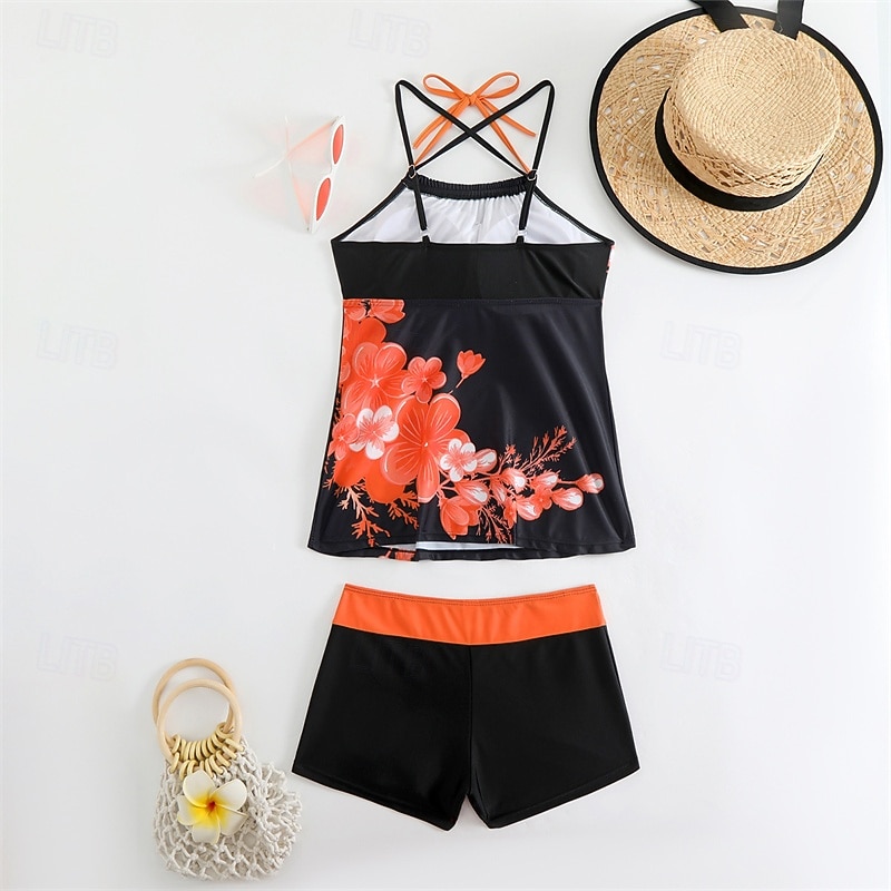 Women's Tankini Two Piece Swimsuit Backless Criss Cross Swimwear Floral Swimwear Pink Sky Blue Breathable Quick Dry Lightweight Sleeveless - Swimming Surfing Beach Summer Spring3