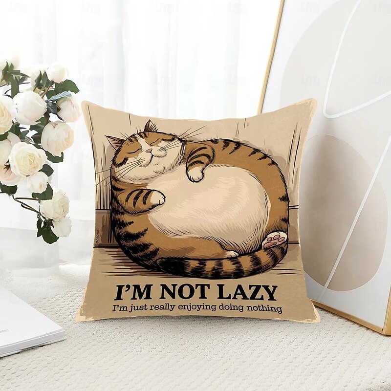 Funny Animal Decorative Toss Pillows Cover Lazy Cat 1PC Soft Square Couch Cushion Case Pillowcase for Bedroom Livingroom Sofa Chair