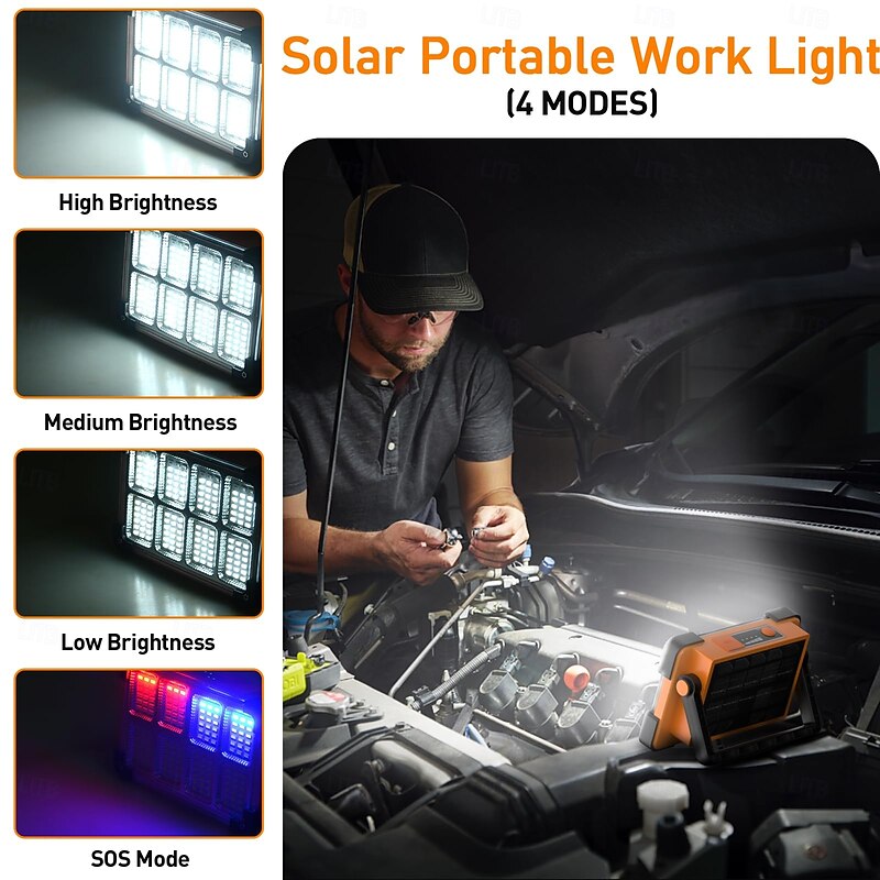 1 Pc solar spotlight, 3-speed dimming, 4 modes, portable work light, camping light, USB rechargeable emergency light, portable power bank4