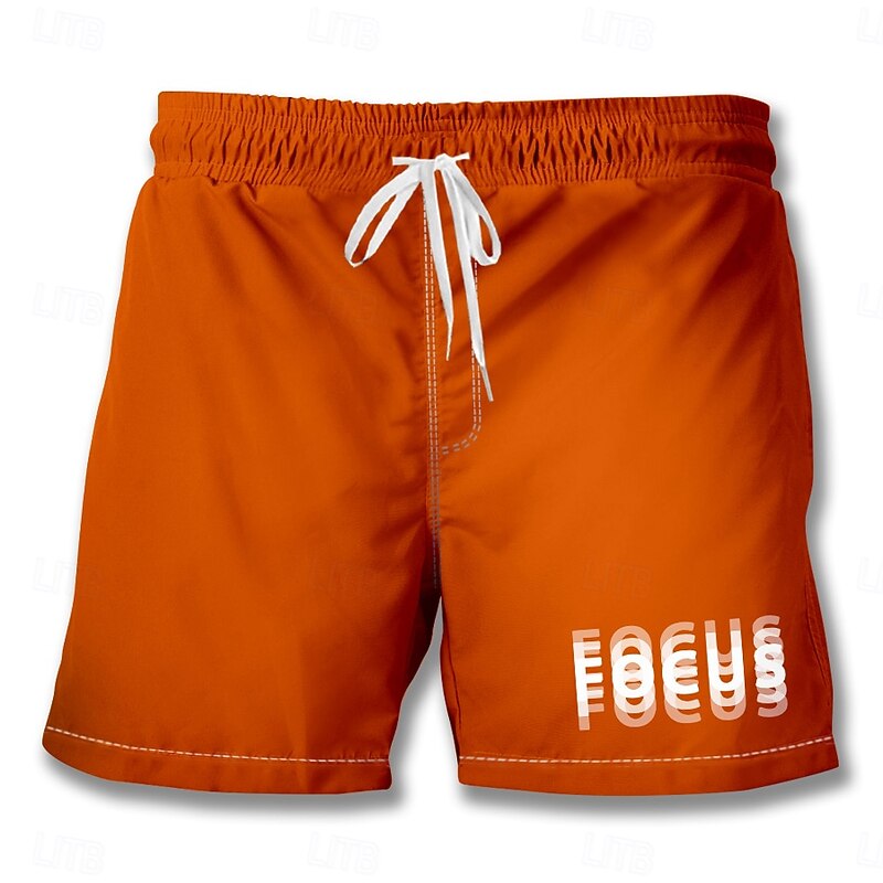 Men's Optical Illusion Letter Print Swim Shorts Board Shorts Swimming Trunks Mid Waist Streetwear Hawaiian Casual Holiday Beach Vacation Wear Pocket Drawstring Elastic Waist Designer Clothing Apparel3
