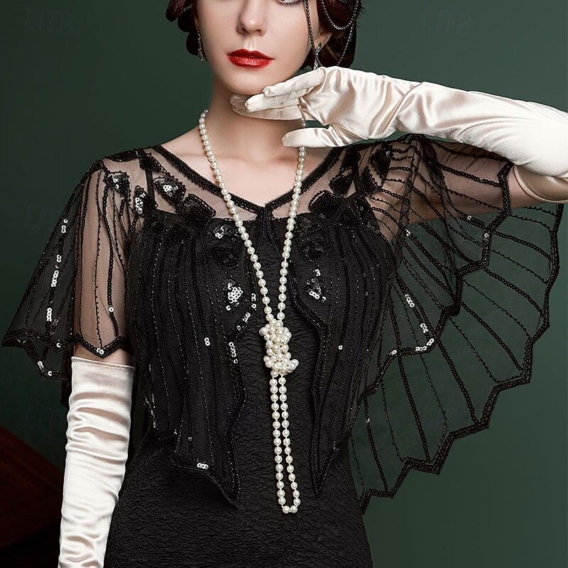SWEETV Women's 1920s Shawl Wraps,Sequin Beaded Flapper Evening Shawls for women formal/Party/Wedding/Formal/Harlem night2