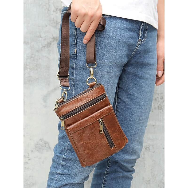 Men's Genuine Leather Vintage Brown Crossbody Bag – Multi-Pocket Shoulder Bag for Travel, Work and Everyday Use Black Brown Coffee3