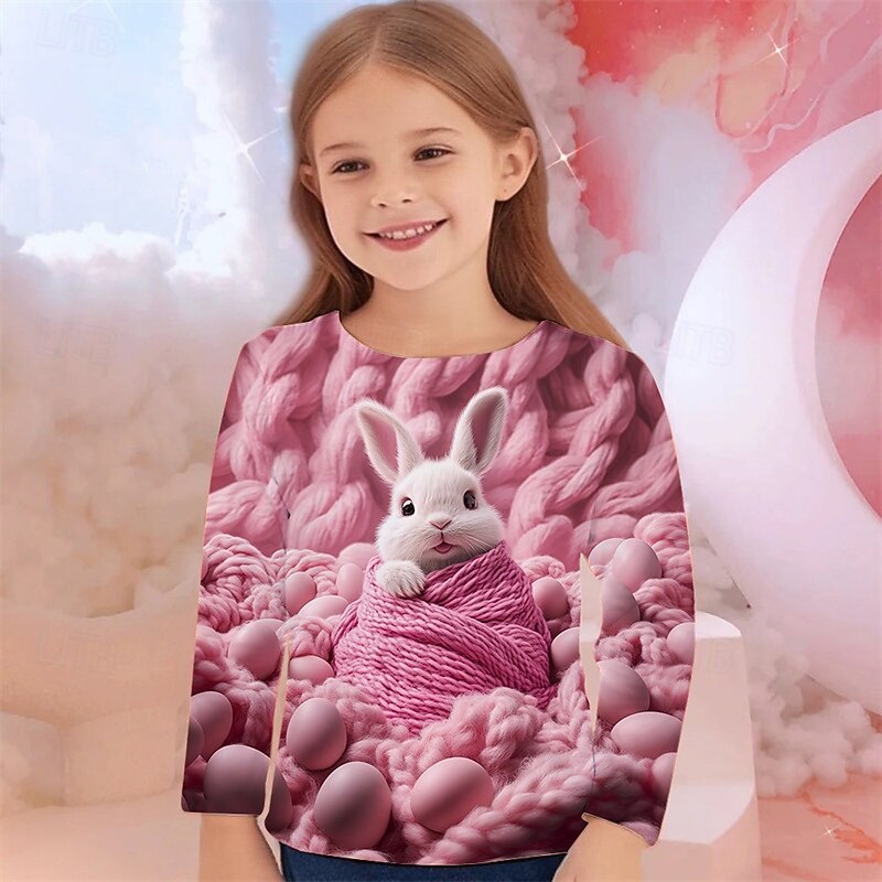 Girls' 3D Graphic Animal Dog T shirt Tee Long Sleeve Spring Fall Fashion Basic Kids 4-12 Years Crew Neck Outdoor Casual Daily Regular Fit