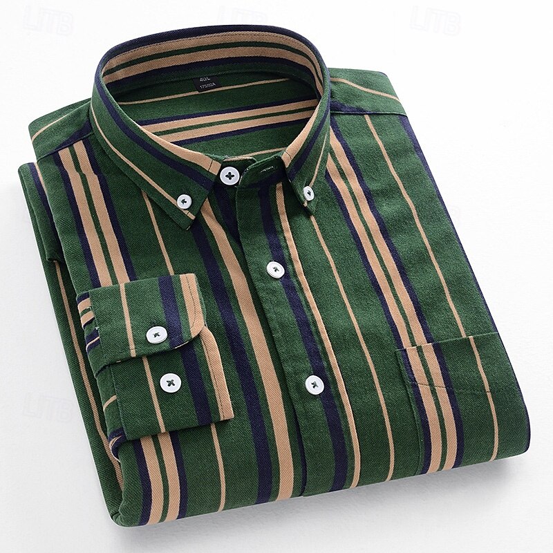 Men's Dress Shirt Oxford Shirt Plaid Formal Brown Green khaki Gray Long Sleeve Shirt Collar Spring, Fall, Winter, Summer Clothing Apparel Buttons2