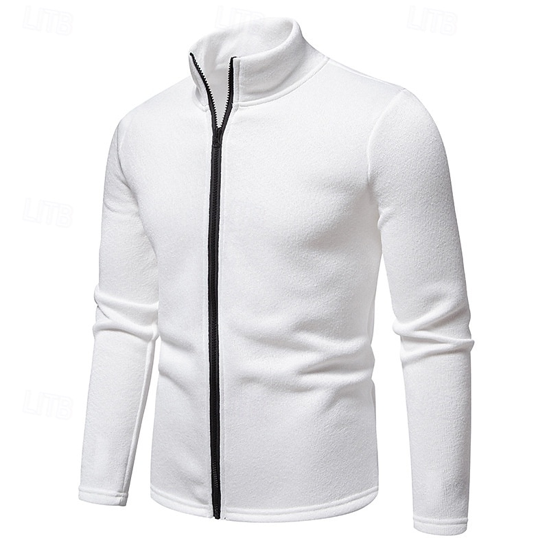 Men's Lightweight Jacket Summer Jacket Casual Jacket Vacation Daily Warm Pocket Fall & Winter Plain Fashion Classic Stand Collar Regular Black White Light Grey Dark Gray Jacket3
